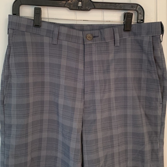 Haggar Mens Cool 18 pro mens casual flat front gray plaid career shorts - Picture 2 of 7